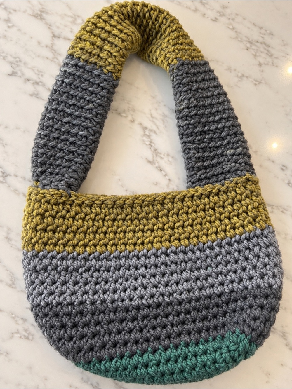 Handmade Crochet Shoulder Bag in Gray and Mustard